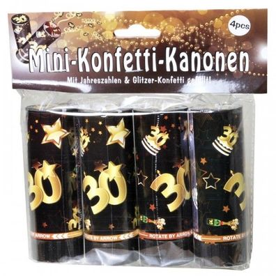 Set Konfetti Kanonen mit Jahreszahl zum 30. Geburtstag schwarz/ gold