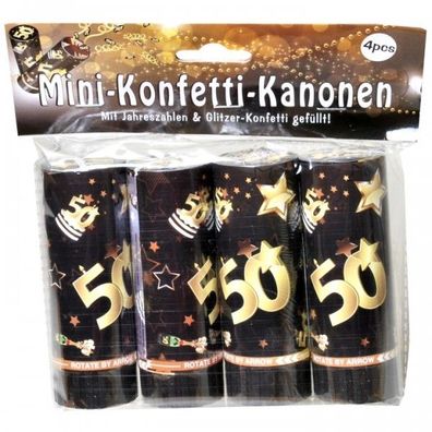 Set Konfetti Kanonen mit Jahreszahl zum 50. Geburtstag schwarz/ gold