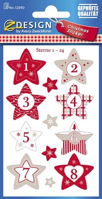 AVERY Zweckform 52890 Adventskalender Zahlen 24 Sterne (Aufkleber Weihnachten, ...