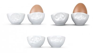 Eierbecher Porzellan 6er Set Küssend, Verträumt, OCH BITTE, LECKER, Glücklich, HMPFF