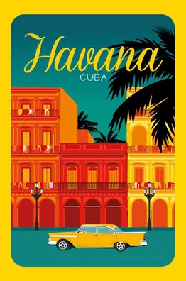 Blechschild Havana 20x30 cm Cuba Zeichnung gelbes Auto Deko Schild tin sign