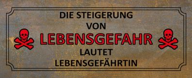 Blechschild Spruch 27x10cm von Lebensgefahr Lebensgefährtin Deko Schild tin sign