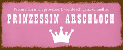 Blechschild Spruch 27x10 cm ich zu Prinzessin Arschloch Deko Schild tin sign