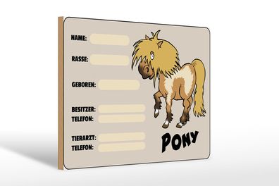 Holzschild Pony 30x20 cm Tiere Name Rasse Besitzer geboren Deko Schild wooden sign