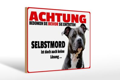 Holzschild Hinweis 30x20cm Achtung bedenken eintreten Hund Deko Schild wooden sign