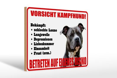 Holzschild Hinweis 30x20cm Hund Vorsicht Kampfhund Risiko Deko Schild wooden sign