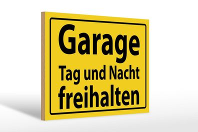 Holzschild Hinweis 30x20cm Garage Tag und Nacht freihalten Deko Schild wooden sign