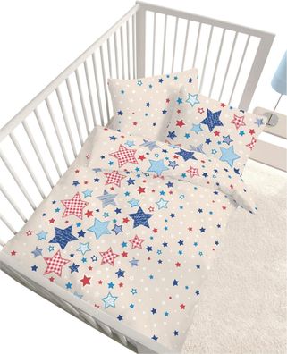 Baby Fein Biber Bettwäsche Sterne beige 100x135 + 40x60 cm Flanell