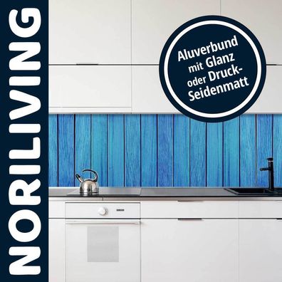 Küchenrückwand Alu Küchenrückwände Spritzschutz bis 300cm Holzzaun blau 470