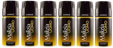 Malizia Uomo Amber Deo 6 x 150ml Deodorant Eau de Toilette Spray