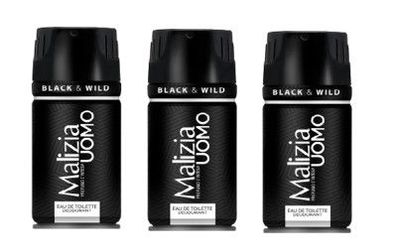 Malizia Uomo Black & Wild Deo 3 x 150ml Deodorant Eau de Toilette Spray