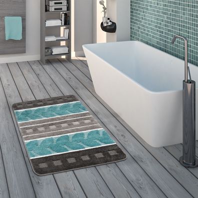Badematte, Kurzflor-Teppich Für Badezimmer Mit Muster, 3-D-Look In Grau Blau