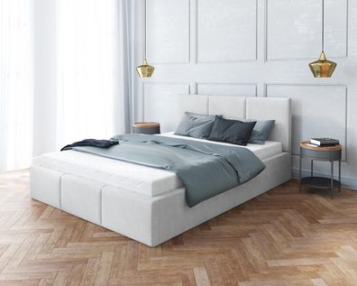 Furnix Polsterbett NESIA 180x200 cm mit Kopfteil und Bettkasten T-Ultra Weiß