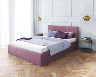 Furnix Polsterbett NESIA 180x200 cm mit Kopfteil und Bettkasten T-Violett