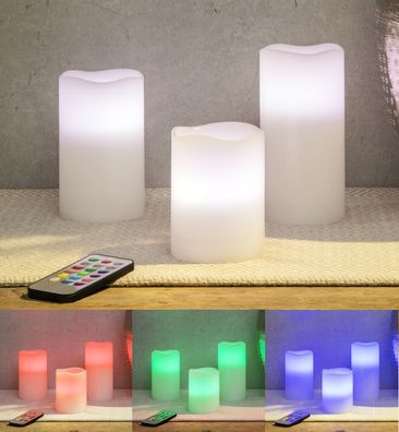 LED Wachs Stumpenkerzen Farbwechel + Timer - 3er Set - Kerze künstlich Fernbedienung