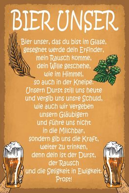 Blechschild Spruch 20x30 cm Bier unser in Ewigkeit Prost Deko Schild tin sign