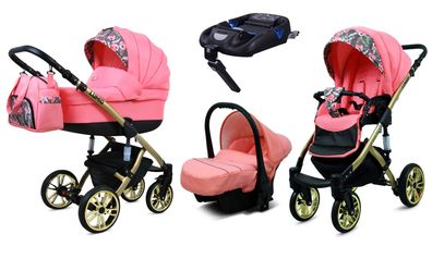 Kinderwagen Lumio Coral 4in1- Set Wanne Buggy Babyschale Autositz Basis ISOFIX