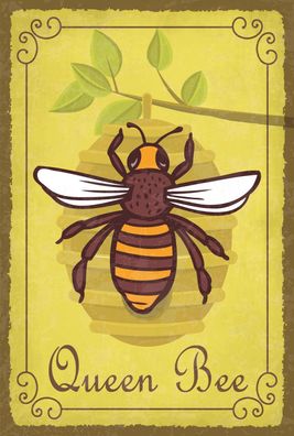 Blechschild Hinweis 20x30 cm Queen Bee Biene Honig Imkerei Deko Schild tin sign
