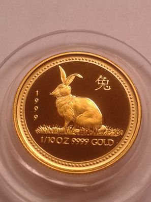 15$ 1999 PP Australien Lunar Hase 1/10 Unze 3,11g Gold 9999er 15 Dollars 1999