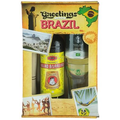 Velho Barreira "Greetings from Brazil" mit Stößel, Glas, Rohrzucker 0,7l 39%vol.
