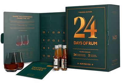 24 Days of Rum Adventskalender + 2 Tasting Gläser / 24 x 20 ml / 38-75% Vol.