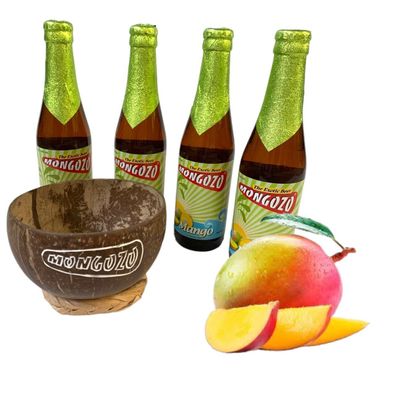 4 Flaschen Mongozo Mango Bier inkl. Mongozo Trinkbecher aus einer Kokosnuss