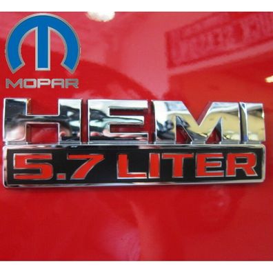 Emblem Hemi 5,7 Liter (chrom/ rot) (145mm x 50mm) OE Mopar
