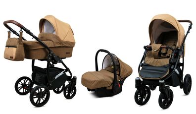 Kinderwagen Optimal,3in1 -Set Wanne Buggy Babyschale Autositz mit Zubehör Chocolate