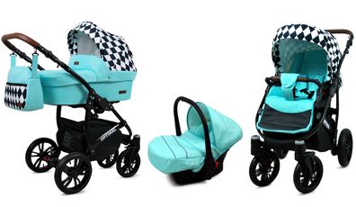 Polbaby Kinderwagen Optimal,3in1 -Set Wanne Buggy Autositz mit Zubehör Diamond