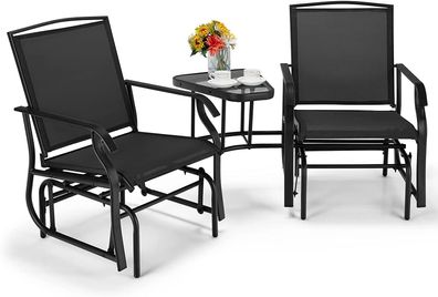 2-Sitzer Gartenmöbel Set mit Tisch & Schirmloch, Balkonmöbel mit atmungsaktivem Stoff