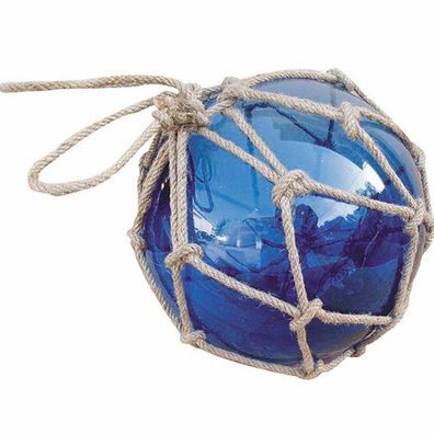 Fischernetz Kugel, Fischerkugel aus Glas im Netz, Blau Ø 17,5 cm