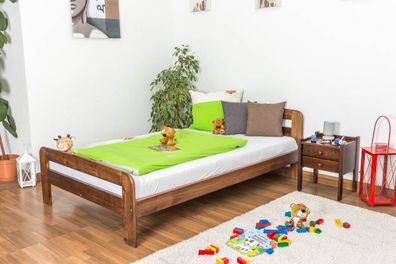 Kinderbett / Jugendbett Kiefer Vollholz massiv Nussfarben A6, inkl. Lattenrost -