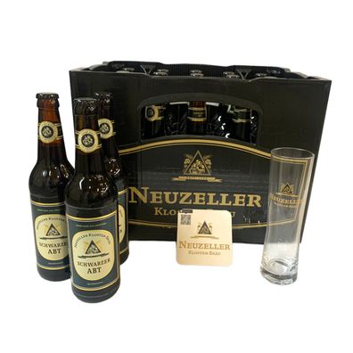 5 Flaschen Neuzeller Schwarzer Abt inkl. einem Neuzeller Bierglas und Bierdeckel