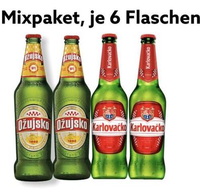 6 Fl. Ozujsko + 6 Fl. Karlovacko Bier aus Kroatien m. 4,9 % Alc. 0,33l Beer Pivo