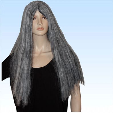Langhaarperücke Grau für Hexe Greisin alte Frau lange Perücke Haare