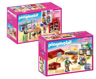 Playmobil Dollhouse Puppenhaus 70206 Familienküche + 70207 Wohnzimmer - neu, ovp