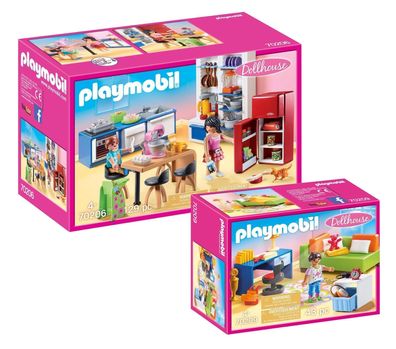 Playmobil Dollhouse Puppenhaus 70206 Familienküche + 70209 Jugendzimmer - neu, ovp
