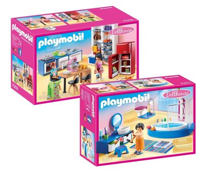 Playmobil Dollhouse Puppenhaus 70206 Familienküche + 70211 Badezimmer - neu, ovp