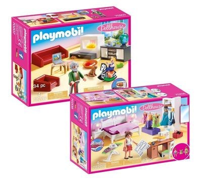 Playmobil Dollhouse Puppenhaus 70207 Wohnzimmer + 70208 Schlafzimmer - neu, ovp