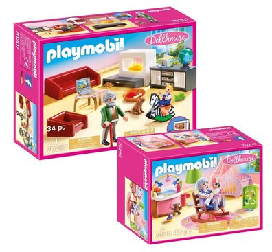 Playmobil Dollhouse Puppenhaus 70207 Wohnzimmer + 70210 Babyzimmer - neu, ovp