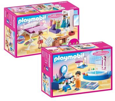 Playmobil Dollhouse Puppenhaus 70208 Schlafzimmer + 70211 Badezimmer - neu, ovp