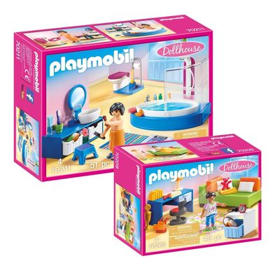 Playmobil Dollhouse Puppenhaus 70209 Jugendzimmer + 70211 Badezimmer - neu, ovp