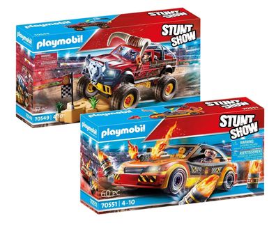Playmobil Set 70549 + 70551 Stuntshow Monster Truck Horned + Crashcar - neu, ovp