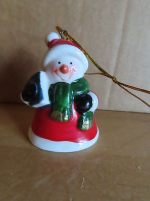 Figur Schneemann als Weihnachtsmann Glocke Keramik ca. 6 cm H