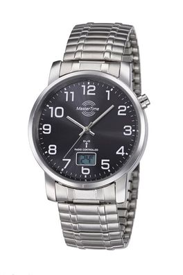 MasterTime Herren-Funkuhr Basic, silber/ schwarz - mit Zugband - MTGA-10308-22M