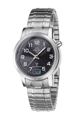 MasterTime Damen-Funkuhr Basic, silber/ schwarz - mit Zugband - MTLA-10309-22M