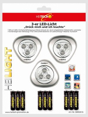Heitech LED Lichter 3er Pack für Innenbereich - batteriebetriebene Wandleuchte ...