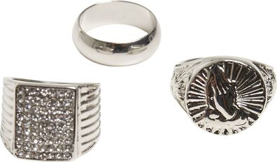 Urban Classics Pray Hands Ring 3-Pack Silver