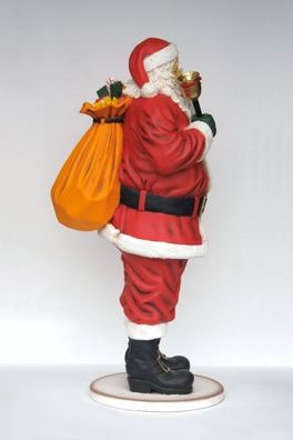 Santa Claus mit Glöckchen und Sack groß lebensgroß 169cm für draußen aus GFK
