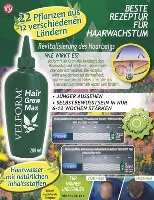 Velform Hair Grow Max, Haarwuchsmittel, Inhalt 200 ml